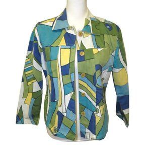 Life Style Bright Beaded Geometric 100% Cotton Jacket Size Petite M